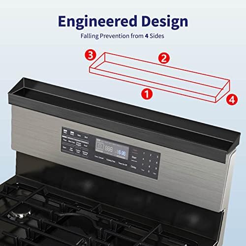 IIIOIIIA Stove Top Magnetic Shelf for Kitchen Organization, 30" Magnetic Spice Rack Over The Stove, 4" Deep Spice Organizer with Border All Around, Brushed Stainless, Black