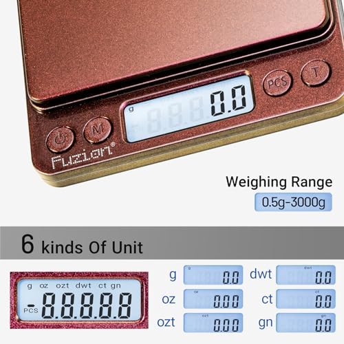 Fuzion Small Gram Scale 3000g, Digital Kitchen Food Scale, Gram and Ounce