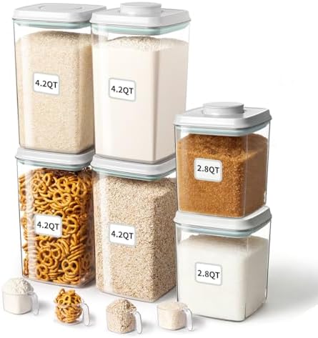 Ankou Food Storage Container Sets, 2.8 Qt *2+ 4.2 Qt *4 Airtight Canisters with Lids and 130ml Scoop, BPA-Free Plastic Pantry Containers for Flour, Sugar, Rice