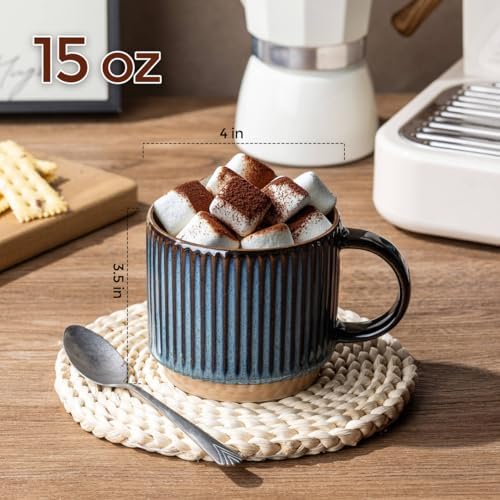 GBhome 15 OZ Stackable Coffee Mugs Set of 4, Ceramic Coffee Cups Set
