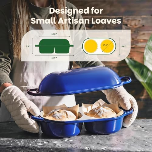 Double Dutch Oven for Sourdough Bread Baking, Cast Iron Dutch Oven [Blue]