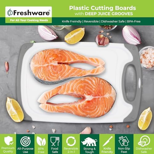 Freshware Cutting Boards for Kitchen,Chopping Board with Different Sizes,Juice Grooves and Non Slip Handles - Reversible,Large Cutting Board Set - Dishwasher Safe - Gray,3 Count (Pack of 10)