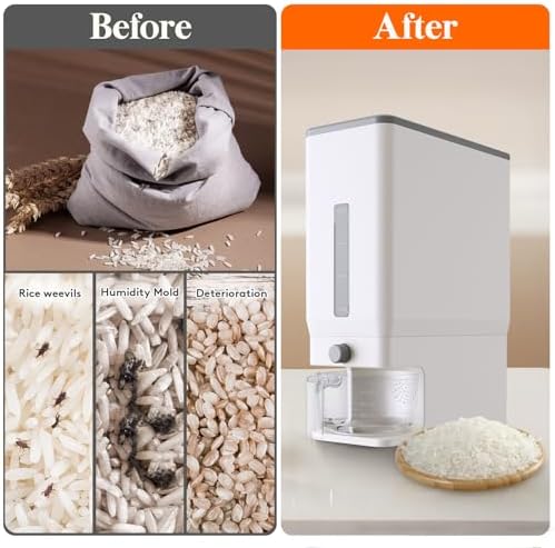 Lifewit Rice Container 29 Lbs, One-Press Dispenser with Measuring Cup 2 Pcs