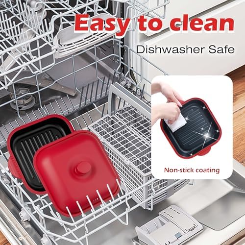 Microwave Grill Pan with Cover | Microwave Bacon Cooker | Griller & Crisper Pan for Grilling, Frying, Browning and Crisping | Microwave Cookware for Grill Meat | Dishwasher Safe for Dorms,Office,RV