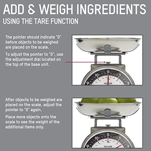 Taylor Mechanical Kitchen Food Scale with Bowl, Weighs Up to 11lbs, Measures in Grams and Ounces, Analog Cooking Scale for Baking, Black and Silver (Pack of 2)