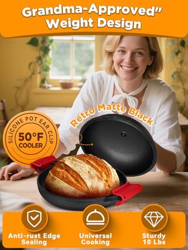 Dutch Oven Bread Baking Pot with Lid 6QT Enameled Cast Iron Oven, Matte Black Design & Sourdough Kit (Silicone Sling) for Artisan Bread Making
