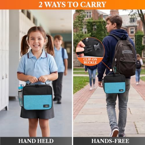 opux Insulated Lunch Bag for Kids, Reusable Lunch Box for School, Sea Blue