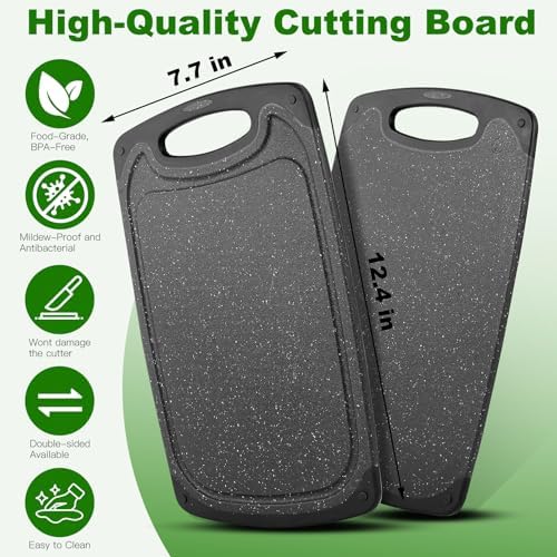 Cutting Boards,12.5"×7.7" Plastic Chopping Board Made From Natural Food Grade Material,BPA Free&Eco,Non Slip&Juice Groove,Dishwasher Safe,Double-Sided Usable,Dark Grey