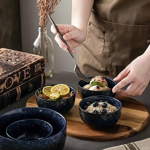 S&Q'S CERAMICS Ceramic Small Bowls for Kitchen, Set of 6, 9 oz Ice Cream Bowls, Small Bowl Set for Dipping, Breakfast, Oatmeal, Microwave and Dishwasher Safe (Navy Blue)