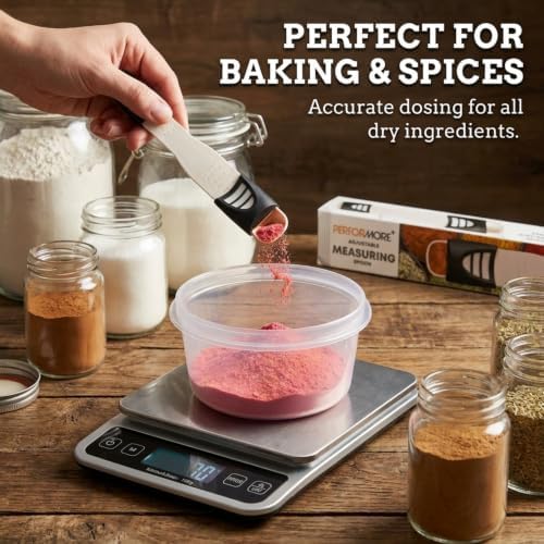 Performore Adjustable Measuring Spoon with Double End Adjustable Scale, 9 Stalls All in One Measuring Spoon, Wide Range of Measurements - Dry and Semi-Liquid Ingredients for Baking, Cooking