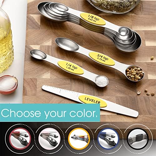 Spring Chef Stainless Steel Magnetic Measuring Spoons Set of 8, Yellow