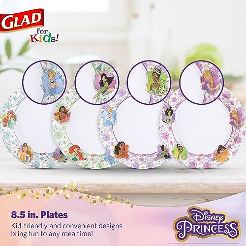 Glad for Kids Disney Princess Disposable Paper Plates, 8.5 in, 40 Count