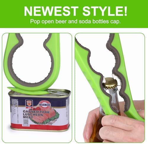 6 in 1 Lids off Jar Opener, Bottle Opener for Weak Hands, Seniors, Arthritis, Women, Kids - Multipurpose Kitchen Tool, Easy open. & Non Slip Rubber Jar opener Gripper Pad, Green
