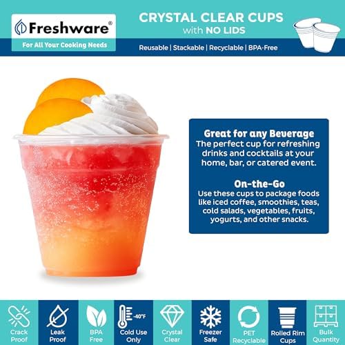 Freshware 9 oz Clear Disposable Plastic Cups, 100 Pack Clear Plastic Cups Tumblers, Heavy-duty Party Glasses, Disposable Cups for Thanksgiving, Halloween, Christmas Party