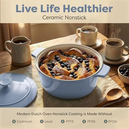 Gotham Steel 5 Qt Lightweight Ceramic Dutch Oven Pot with Lid, Nonstick Sourdough Dutch Oven for Bread Baking, 10 in 1 Stock Pot Ovens for Pasta, Spaghetti, Bread and More, Pots for Cooking