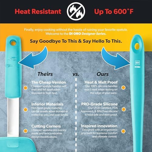 DI ORO Silicone Ladle - Soup & Serving, 600F Heat Resistant, Teal