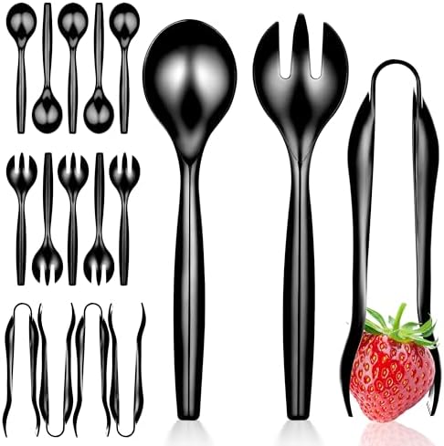 18 Count Disposable Serving Utensils, Black Plastic Serving Utensils Set for Catering Weddings, Holiday Parties, and More, Disposable Serving Spoons for Buffet, Party Utensils, Stock Your Home