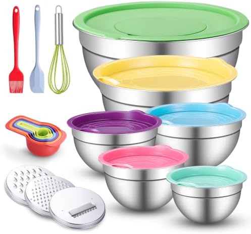 Stainless Steel Mixing Bowls with Lids Set, 3 Grater Inserts