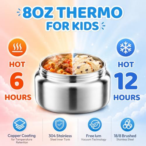 Itslife Bento Lunch Box for Kids with 8oz Soup Thermo&Lunch Bag, Leak-Proof Lunch Food Containers with 4 Compartment, Hot Food Insulated Food Jar for Kids School (Blue)