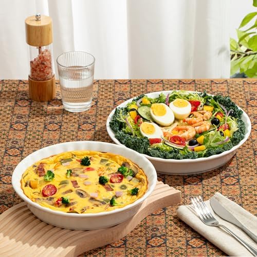 Brew To A Tea BTaT- Ceramic Pie Pan for Baking, 2 Pack, 10.5" & 9.5", Porcelain Ceramic Pie Plate for Salad, Pasta, Fruit and Tart, Freezer, Oven, Microwave and Dishwasher Safe