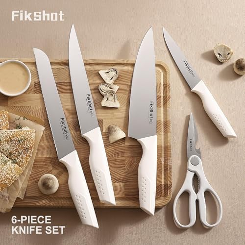 FIKSHOT 6-Piece Kitchen Knife Block Set, Apartment Essentials Knives