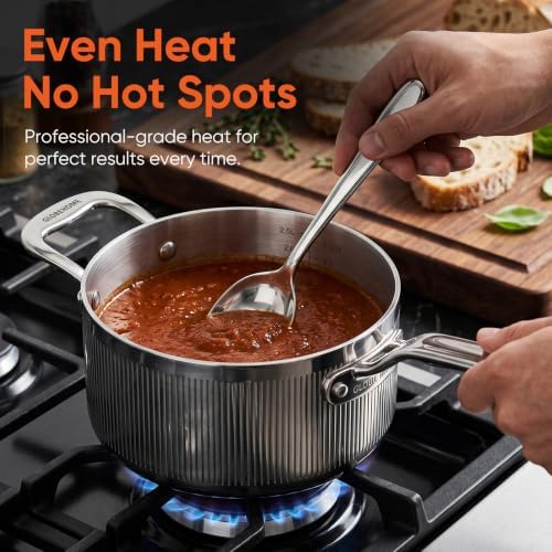 3 Qt 5-Ply Clad Stainless Steel Saucepan with Lid & Helper Handle