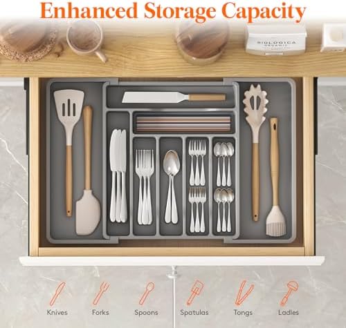 Lifewit Expandable Silverware Drawer Organizer, Kitchen Utensil Tray