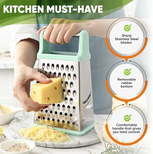 Spring Chef Stainless Steel XL Cheese Grater for Kitchen, Mint