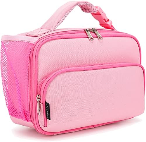 FlowFly Kids Lunch box Insulated Soft Bag Mini Cooer Back to School Thermal Meal Tote Kit for Girls, Boys,Pink