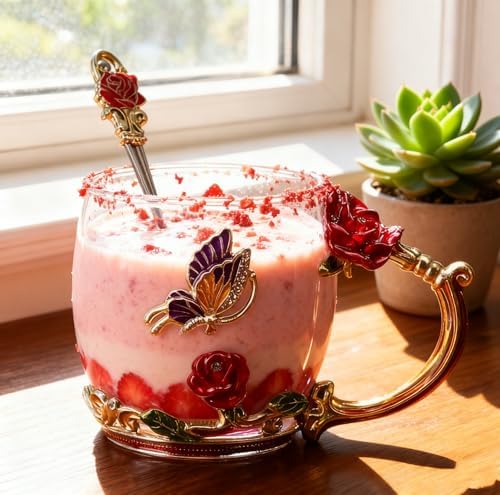 Stocking Stuffers For Women Mom Perfect Christmas Valentines Day Gifts Glass Enamel Coffee Tea Mug Birthday Presents For Her Girlfriend Wife From Daughter Son (Rose Red Coffee Cup, 11 OZ)