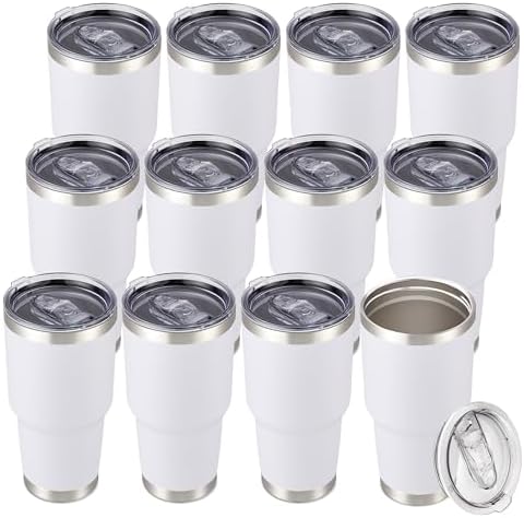 30 oz Tumbler with Lid Stainless Steel Tumblers Bulk, 12 Pack