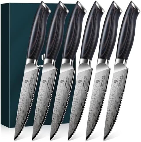 Steak Knives Set of 6, Powder Steel Steak Knife Set