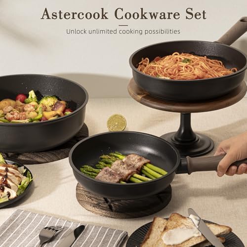 Astercook 19 Pcs Pots and Pans Set Non Stick, Black Titanium Induction Kitchen Cookware Sets, Non toxic Healthy Kitchen Cooking Set with Frying Pans Set, PTFE PFOA PFOS Free, Fathers Day Gift for Men