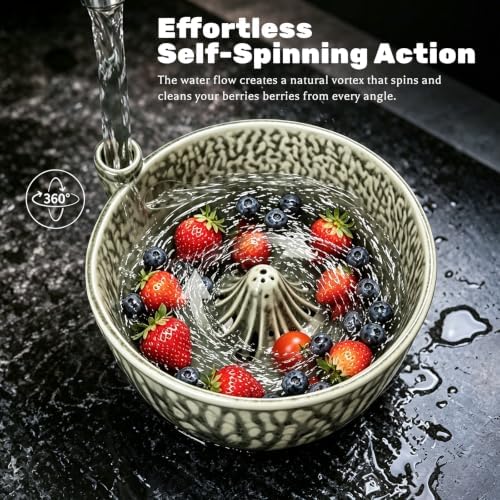 Ceramic Berry Washing Bowl with Auto-Spin Swirl Drainag