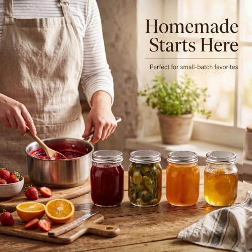YINGERHUAN Glass Regular Mouth Mason Jars, 16 oz Clear Glass Jars with Silver Metal Lids for Sealing, Canning Jars for Food Storage, Overnight Oats, Dry Food, Snacks, Candies, DIY Projects (8PACK)