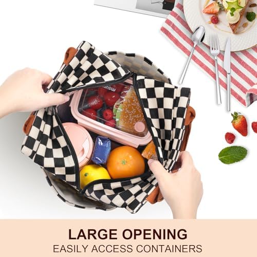 Joymee Lunch Box Women for Work Insulated Corduroy - Checker Black