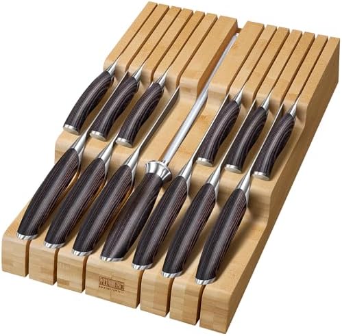 HOSHANHO In-Drawer Knife Block, Bamboo Knife Drawer Organizer for 12 Knives