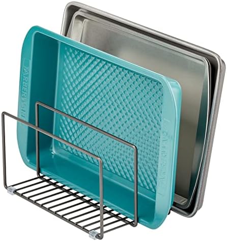 mDesign Metal Pan Organizer for Kitchen Cabinet, Counter, Pantry Shelf - 3 Slots for Baking Sheets, Muffin Pans, Cutting Boards, Frying Pans - Pan Organizer and Storage - Concerto Collection - Black