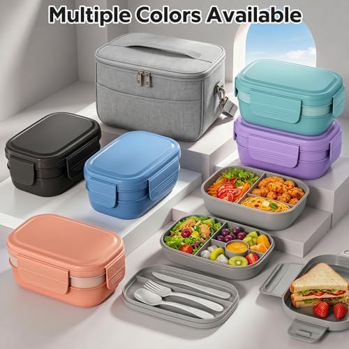 Bento Box Adult with Insulated Lunch Bag - 3 Stackable Leak-Proof Lunch Box