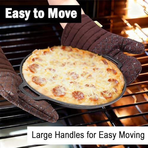 13.8 Inch Cast Iron Pizza Pan - Round Comal for Even Heating - Works on Oven, Grill & Campfire, Heavy-Duty Cast Iron Pizza Stone with Dual Handles