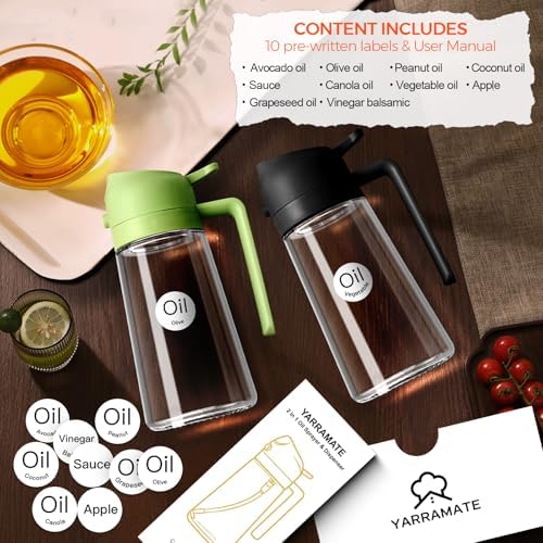YARRAMATE 16 oz 2-in-1 Glass Olive Oil Sprayer for Cooking, Black&Black
