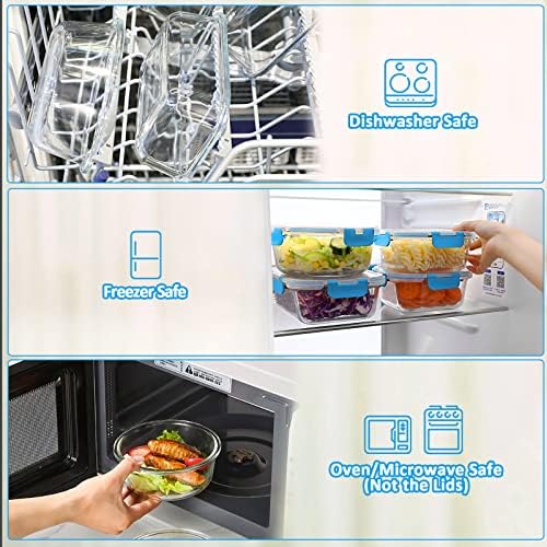 M MCIRCO 30 Piece Extra Large Glass Food Storage Containers with Lids, Blue