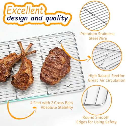 Baking Sheet Pan Set of 8, CEKEE Stainless Steel Cookie Sheets for Baking with Cooling Rack, Small/Quarter/Jelly Roll Pans, 9/10/12/16 Inch, 0.8mm Thick Heavy Duty & Non Toxic & Easy Clean