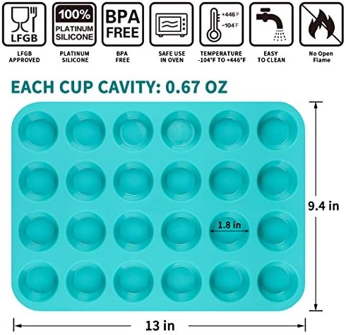 CAKETIME Mini Muffin Pan 24 Mini Cupcake Pans Silicone Molds Food Grade Silicone Muffin Pans for Baking Pack of 2