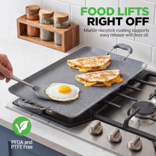 NutriChef Double Burner Griddle | Flat Top Griddle for Stove Top