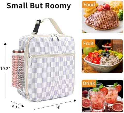 Lunch Box for Women Men Adult Insulated Lunch Bag Women Men Small Reusable Lunchbox for Work Picnic Travel (Beige-Purple Plaid)