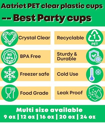 Aatriet 100 Pack 20 oz Clear Plastic Cups, 20oz Clear Disposable Punch Cups Wine Glasses, Sturdy Recylable Drinking Cup for Wedding Party, Cocktail Cup, Plastic Tumblers for Cold Drinks