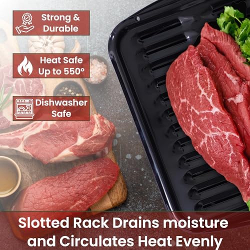 Broiler Pan for Oven Nonstick 16.75” x 13” Porcelain Nonstick Coated - Broiling Pan for Oven Withstands Heat up to 550° F - Heavy Duty Broil Pans and Rack Circulates Heat and Drains Fat (Black)