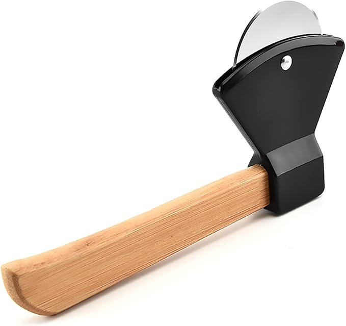 2Pcs Pizza Cutter Wheel, Axe Shaped Stainless Steel Pizza Knife With Bamboo Handles and Sharp Rotating Blades, Pizza Slicer Rolling Cutter for Pies, Cookies, Bread, Cakes (Black)