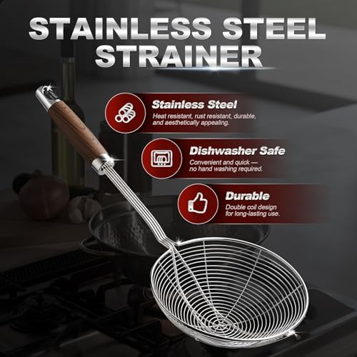 IQCWOOD Spider Strainer Skimmer Spoon Stainless Steel, 6.3"